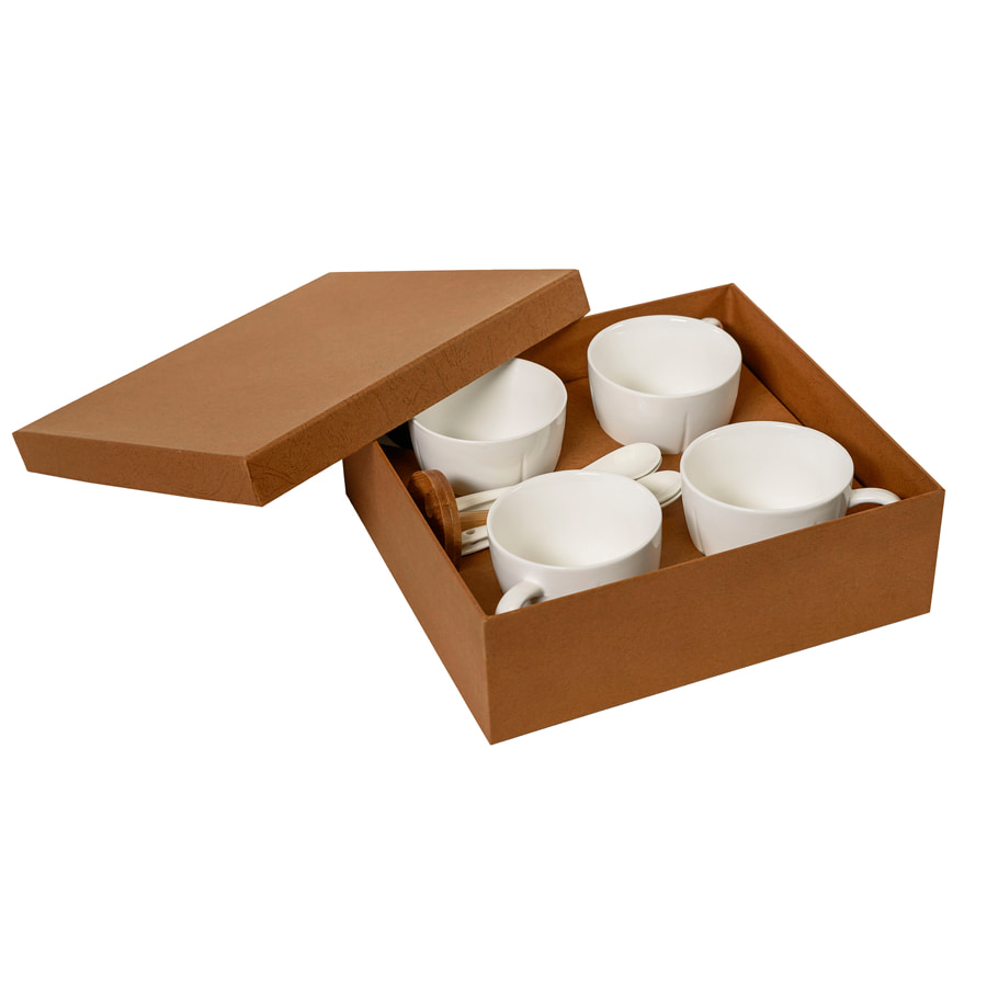 Набор "Ксю":чайная пара (4шт) и чайная ложка (4шт) с подставкой в подарочной упаковке